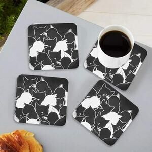 New Black Cat White Cat Kitten Recycled Paper Coasters Kitchen Home Coaster Set